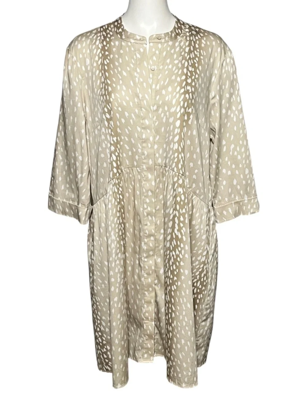 Tuckernuck Antelope Royal Shirt Dress XXL Tan White Print Pockets Knee Length